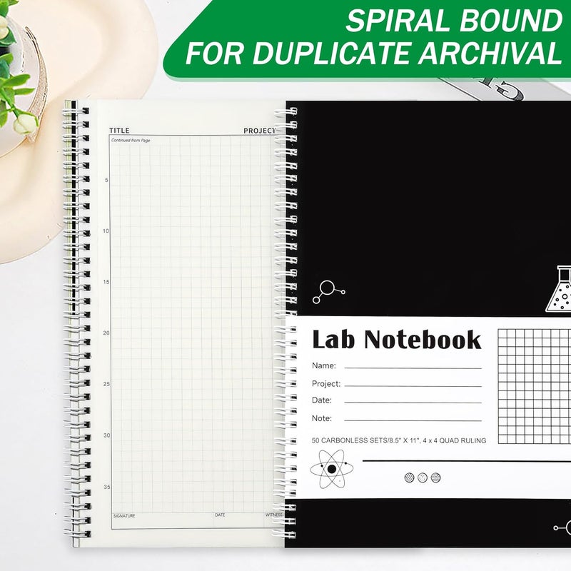 Varpotle Carbonless Lab Notebook - 50 Carbonless Sets(8.5'' X 11''), Carbon Copy Science Notebook with Scientific Grid Pages for Chemistry & Engineering, Students & Researchers, Wire-O Binding (1, Black) - Image 3